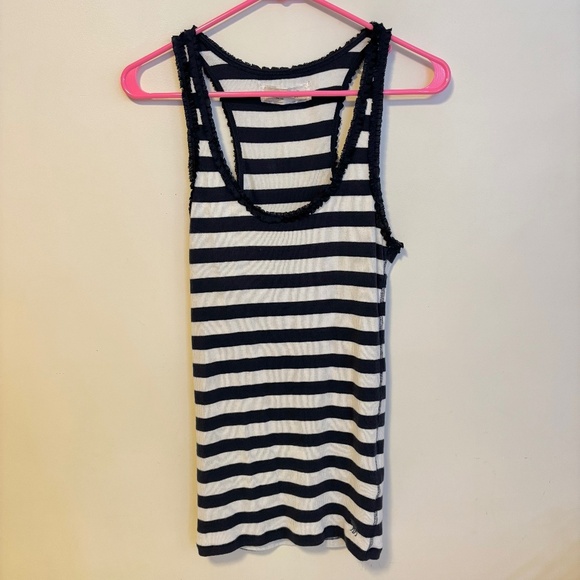 Abercrombie & Fitch Y2K Stretch Tank Top Tulle Trim Blue White Stripes Size M - Picture 1 of 4